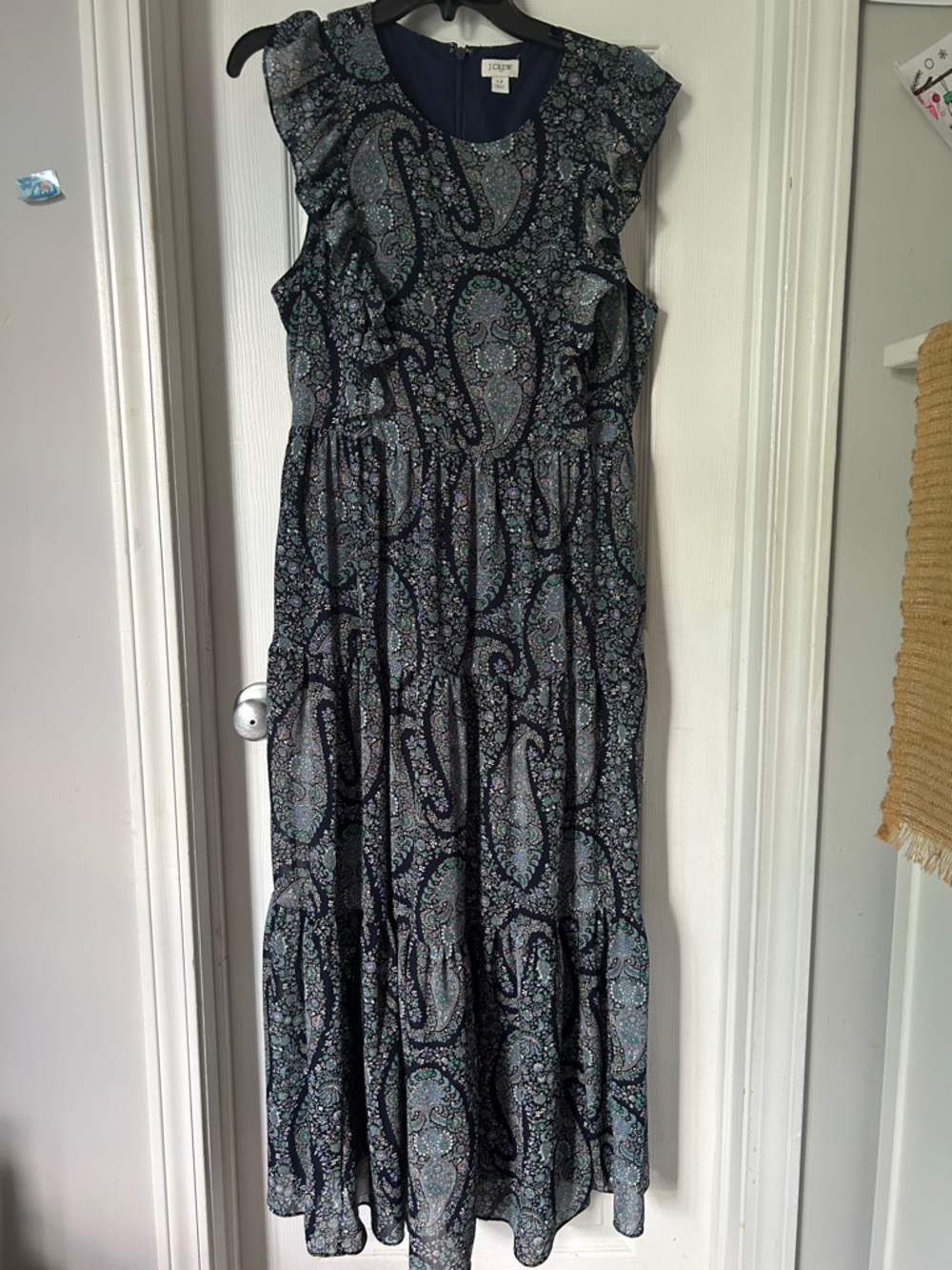 J. Crew Navy Paisley Ruffle-Sleeve Maxi Dress